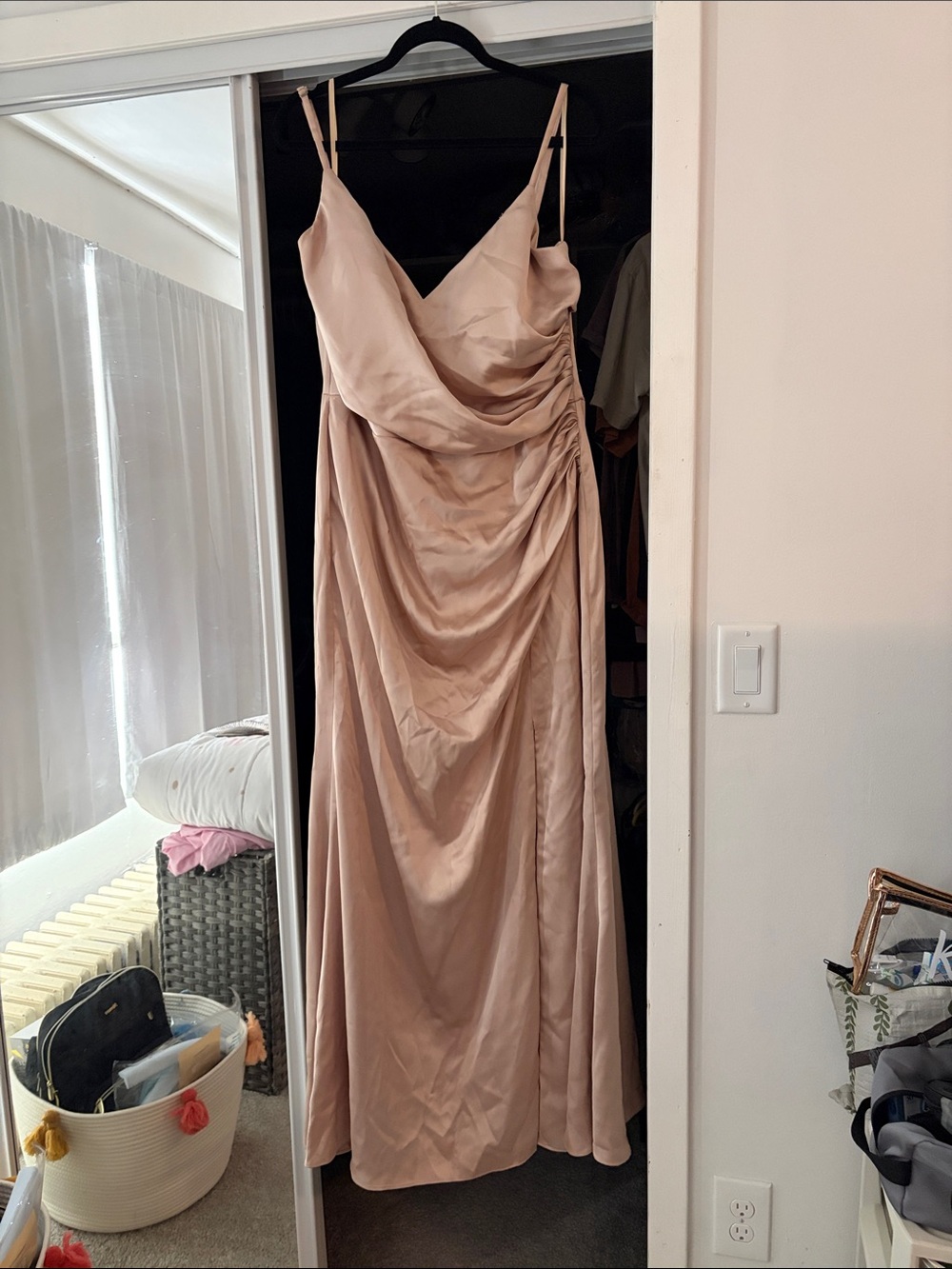 Revelry Dusty Blush Satin Cowl Neck Maxi Dress
